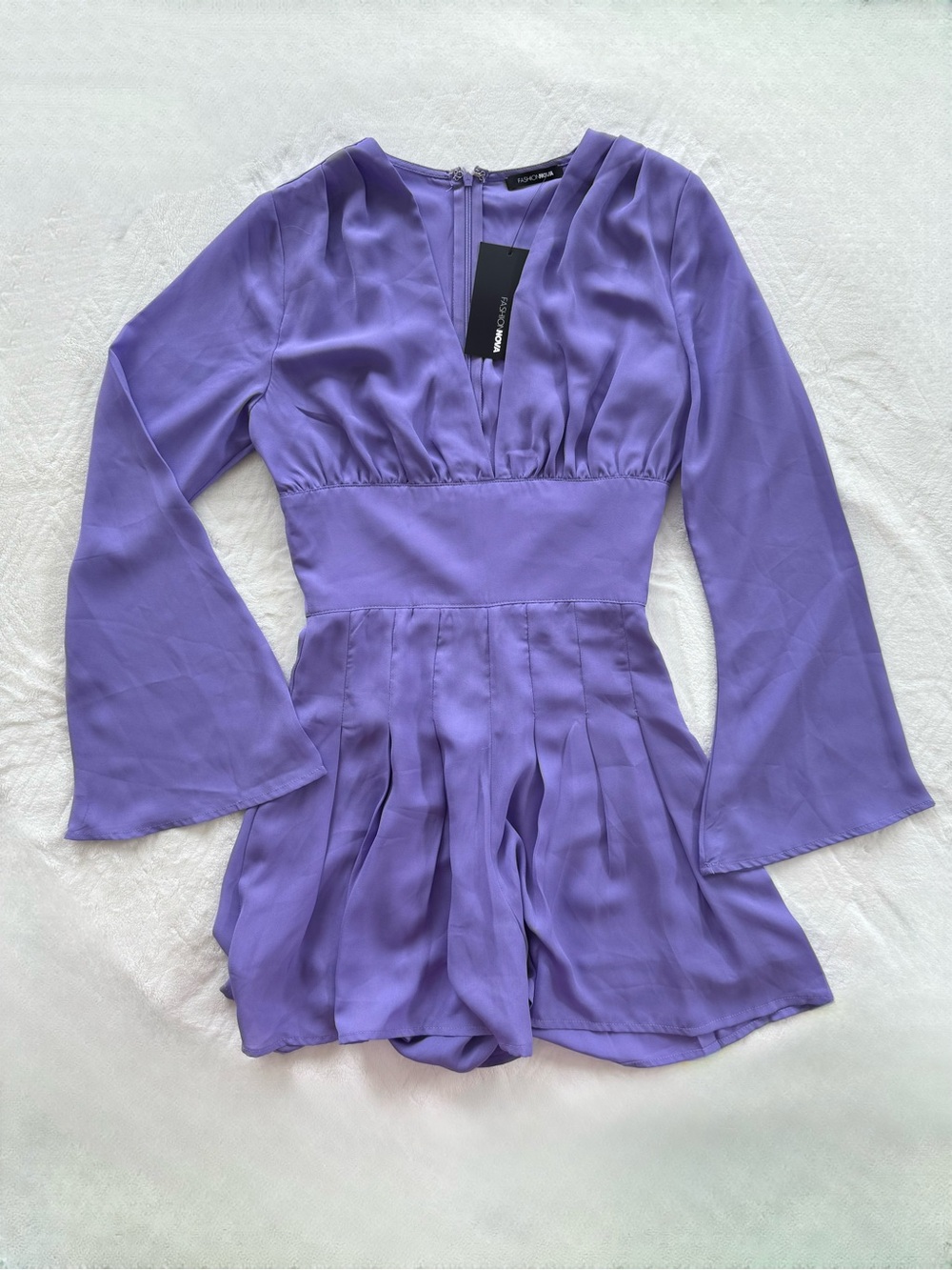 Fashion Nova Lavender Long Sleeve V-Neck Romper
